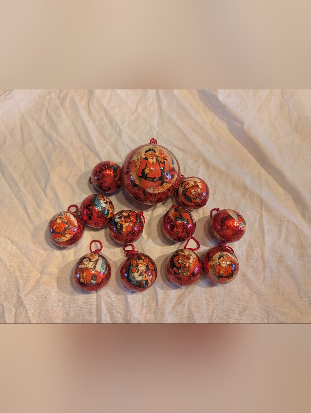 2/30$ Vintage Red Santa Illustration Christmas Ball Ornaments - Vintage